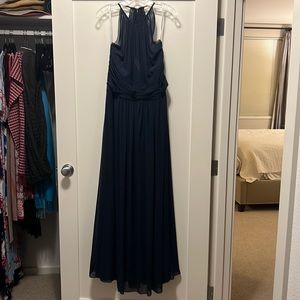 Navy blue chiffon floor lengthy dress…only worn once.